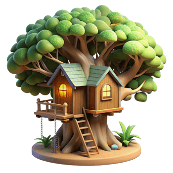 vibrant minimalist A Treehouse Nestled in Giant Redwood Branc detailed png