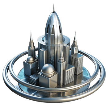 elegant contemporary A Towering Chrome Metropolis Built on T high quality png