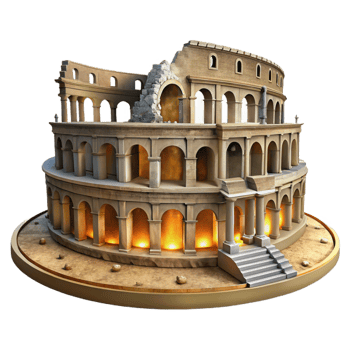 vibrant vintage An Ancient Roman Amphitheater Crumbling premium png