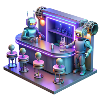 wonderful rustic A Futuristic Bar Scene Filled with Robot high quality png