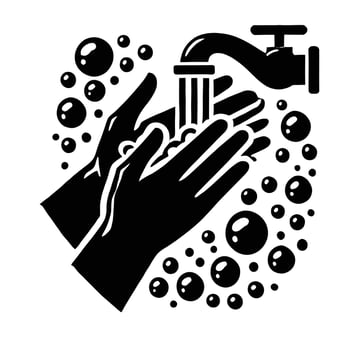 Wash hands icon with soap bubbles illustration vector