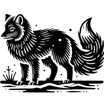 A black and white drawing of a fox vector