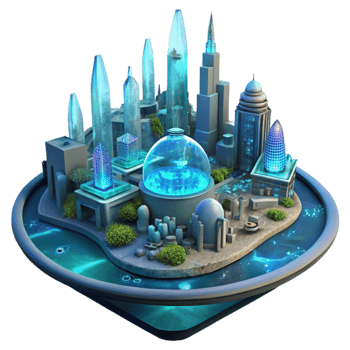 dramatic creative A Futuristic City Built on the Ocean Flo png