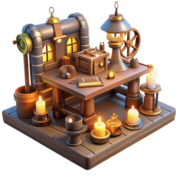 serene minimalist A Scene of a Steampunk Inventor S Workshop authentic png
