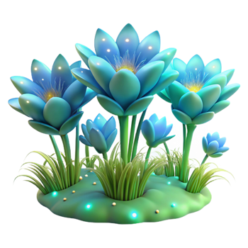 dramatic creative A Field of Glowing Bioluminescent Flowers premium png
