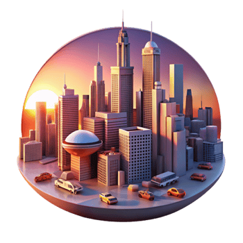 wonderful minimalist A Futuristic City Skyline at Sunset Fly detailed png