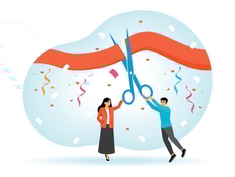 Cutting the Ribbon at a Business Opening Celebration or Product Launch Ceremony. vector