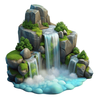 beautiful creative Waterfall Cascading over Mossy Rocks detailed png