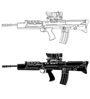 Black and white illustration of British assault rifle vector