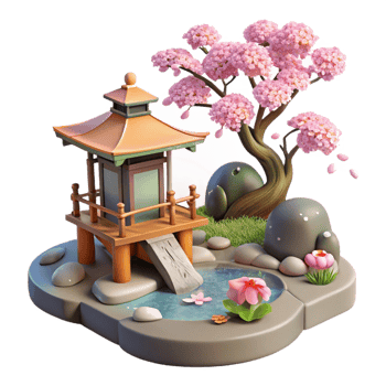elegant abstract A Serene Japanese Garden with a Koi Pond C original png