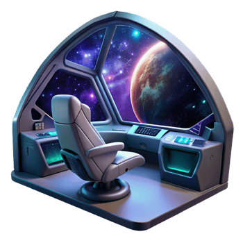 serene vintage A Futuristic Spaceship Cockpit with a View png