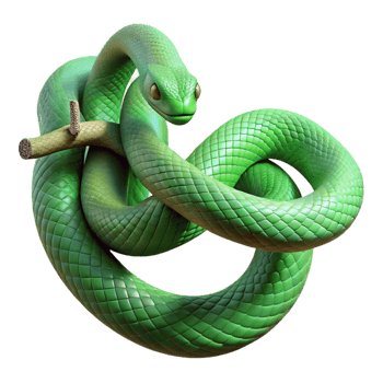 dramatic rustic A Slithering Green Snake Coiled Around A professional png