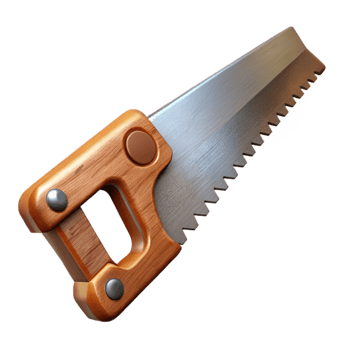 impressive traditional Hand Saw with Wooden Handle Angled View Cutout detailed png