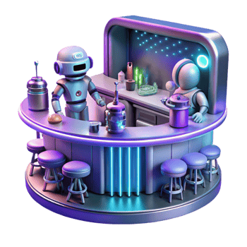 vibrant creative A Futuristic Bar Scene Filled with Robot premium png