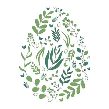 Easter Patterned Egg with Plants. Happy Spring Holiday Egg for Banner, Poster, Greeting Card Background. Modern Easter Design with Egg, Plants. Cute Easter Elements. Creative Spring Pattern. vector