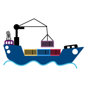 a cargo ship with a crane on it, with a container on top png