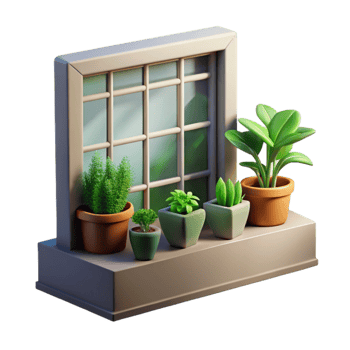 vibrant contemporary Herb Garden Windowsill Sunlight Transparent Background genuine png