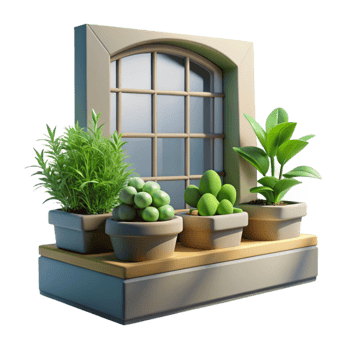 vibrant minimalist Herb Garden Windowsill Sunlight Transparent Background exclusive png