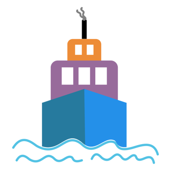 a ship in the ocean with a blue and orange hull png