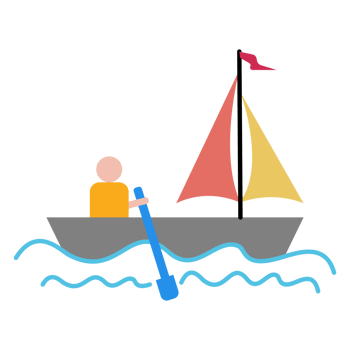 a man in a boat with a sail and a flag png