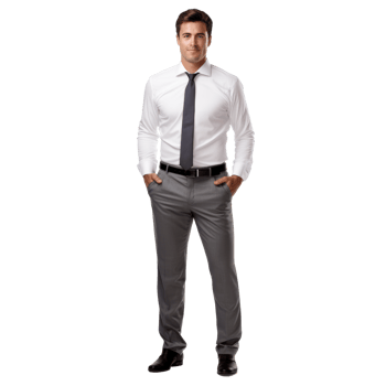 A man wearing a gray tie and gray pants isolated on transparent background png