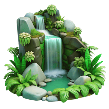 wonderful minimalist Hidden Waterfall Lush Ferns Green Hues Cutout authentic png