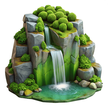 serene abstract Hidden Waterfall Moss Covered Rocks Green Texture Cutout detailed png