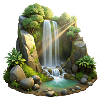 elegant rustic Hidden Waterfall Sunlight Through Trees Forest Setting Transparent Background original png