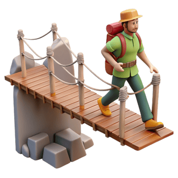stunning rustic Hiker Crossing Suspension Bridge Cutout professional png
