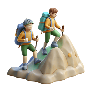 serene minimalist Hikers Reaching Mountain Summit Cutout high quality png