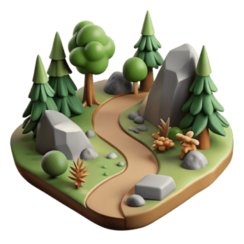 serene vintage Hiking Trail Through Forest Cutout with Realistic Shadows professional png