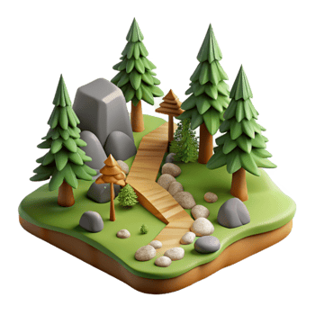 elegant modern Hiking Trail Through Forest Cutout with Realistic Shadows premium png