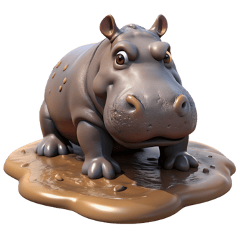 extraordinary minimalist Hippopotamus Wallowing in Mud Transparent Background professional png