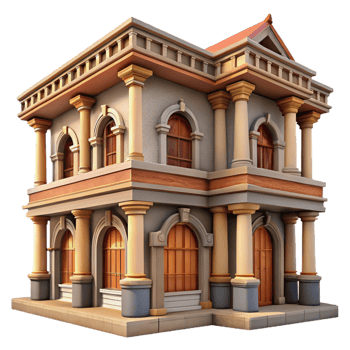 magnificent minimalist Historic Building Facade Detailed Illustration Transparent Background detailed png