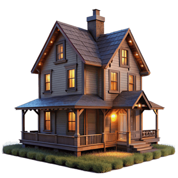 magnificent vintage Historic Farmhouse at Dusk Isolated high resolution png