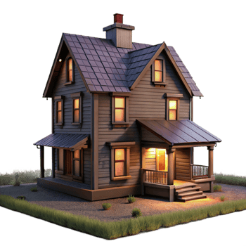 beautiful traditional Historic Farmhouse at Dusk Isolated high resolution png