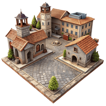 elegant traditional Historic Town Square Cobblestone Streets Isolated detailed png