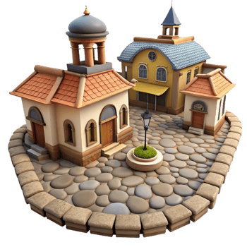 beautiful classic Historic Town Square Cobblestone Streets Isolated professional png