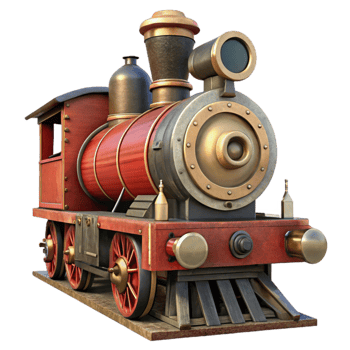dramatic artistic Historic Train Steam Engine Front View Isolated on Transparent Background original png