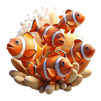 vibrant traditional A School of Vibrant Clownfish Swimming Amo premium png