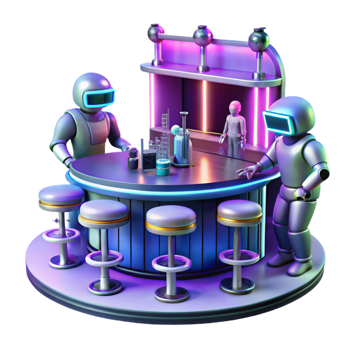 serene abstract A Futuristic Bar Scene Filled with Robot png