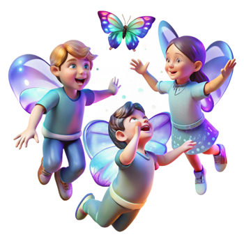 stunning contemporary A Group of Children Playing with Holograp png