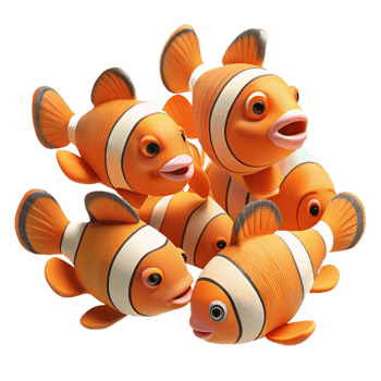 serene creative A School of Vibrant Clownfish Swimming Amo detailed png