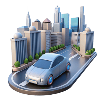 dramatic contemporary A Self Driving Car Navigating a Busy Ci high resolution png