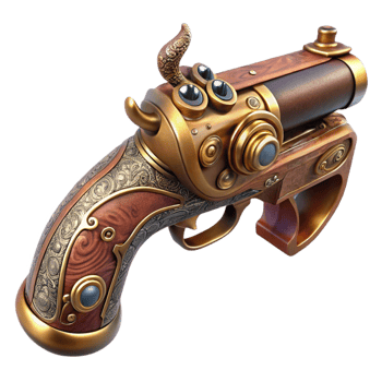 serene traditional A Detailed Steampunk Pistol Ornate Engrav premium png