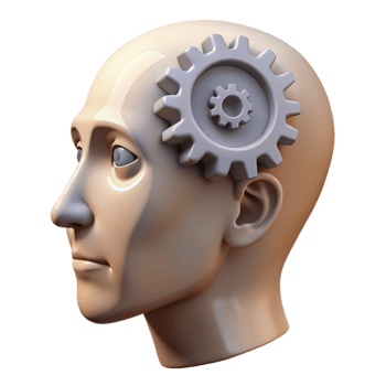 impressive modern Human Head with Gears Inside Isolated on White exclusive png
