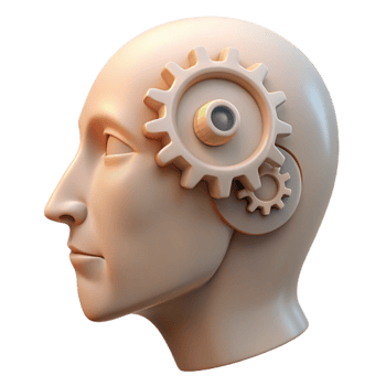 dramatic abstract Human Head with Gears Inside Isolated on White high resolution png
