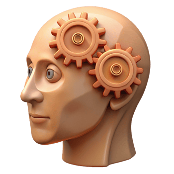 dramatic contemporary Human Head with Interlocking Gears Isolated detailed png