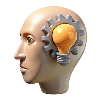 serene rustic Human Head with Light Bulb Inside Isolated on White professional png