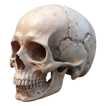 dramatic traditional Human Skull Side View White Isolated detailed png